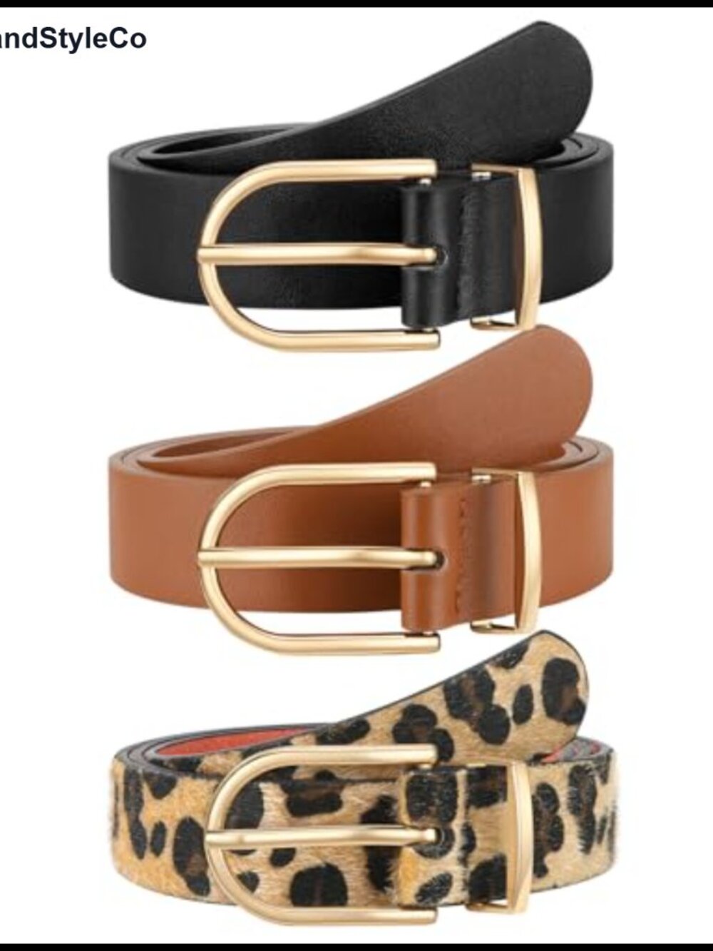 3 Pack Women's Belts Faux Leather Gold Buckle Adjustable Dress Belts